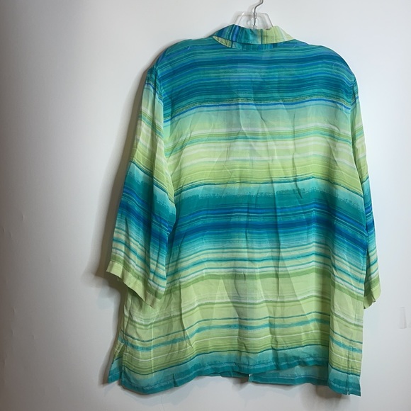 Napa Valley Green Blue Striped Top 1X PLUS SIZE - Picture 8 of 8